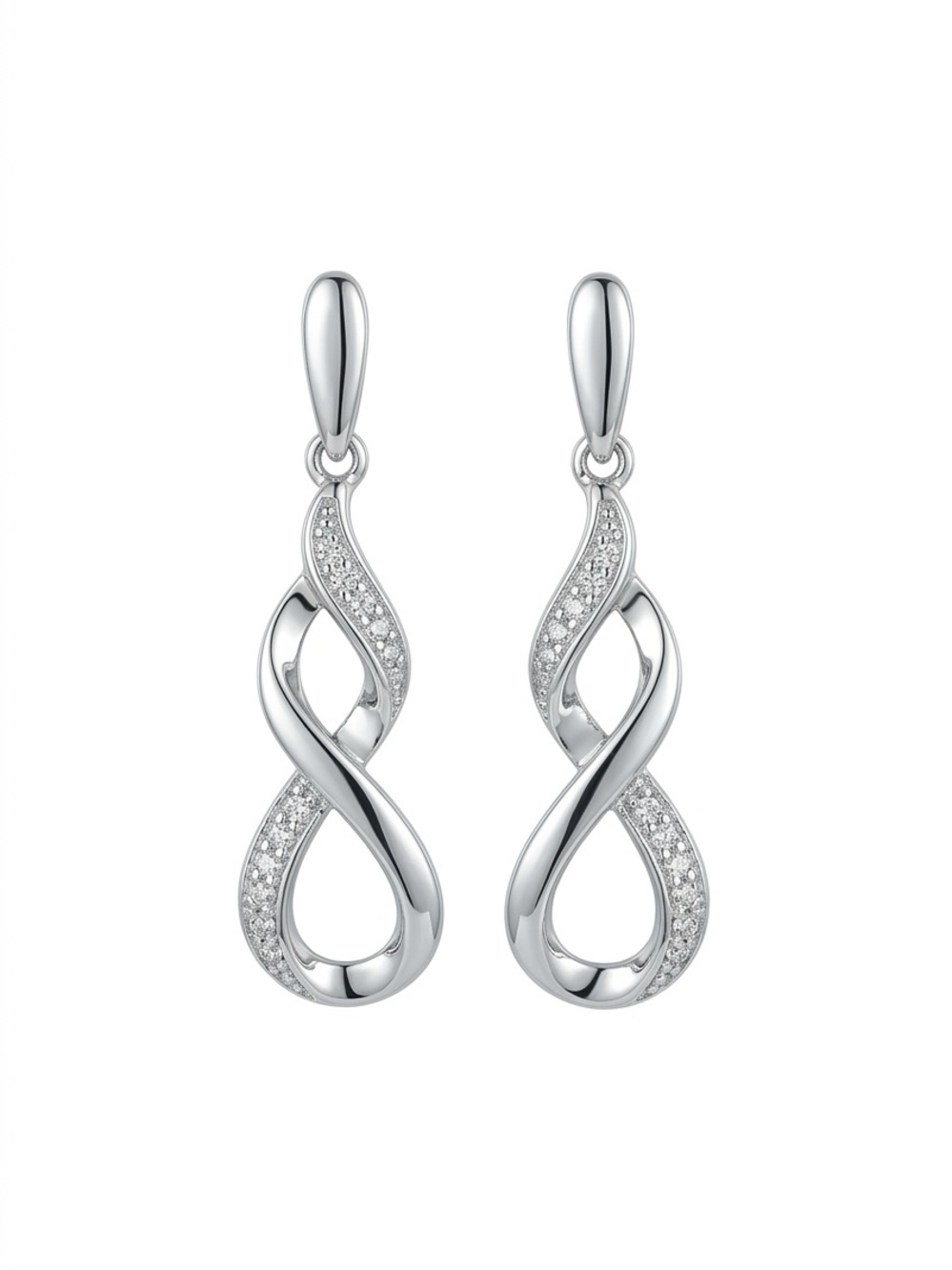 Natural Diamond Infinity Sterling Silver Earrings